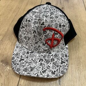 Disney D Hat with Park Icons White Black and Red Adjustable Baseball Cap Hat AOP